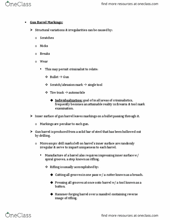 CHE 107 Lecture Notes - Lecture 21: Forensic Science, Rifling, Sole Markings thumbnail