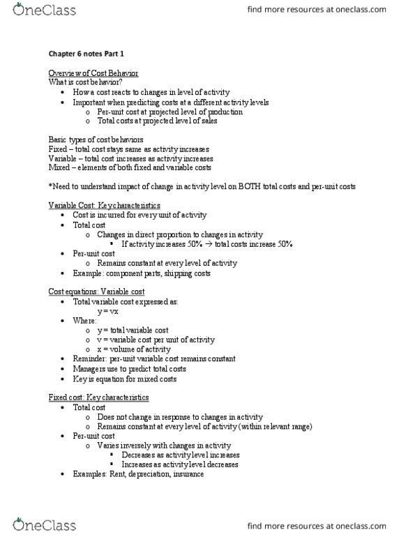 ACG 2071 Lecture Notes - Lecture 9: Professional Liability Insurance, Fast Food Restaurant, Variable Cost thumbnail