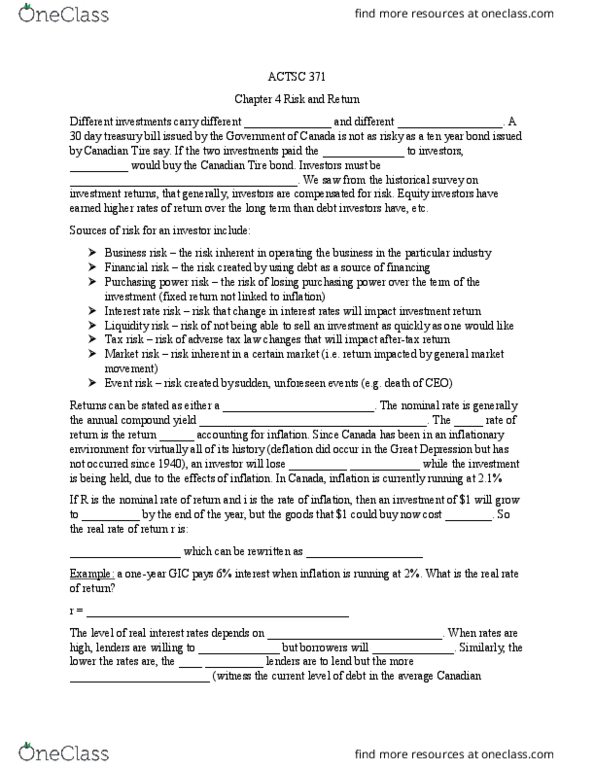 ACTSC371 Chapter Notes - Chapter 4: Risk Premium, Demand Curve, Standard Deviation thumbnail