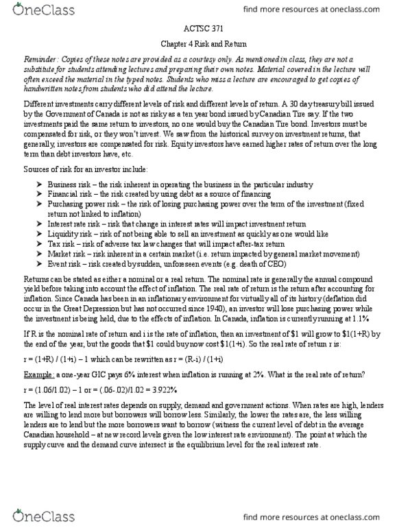 ACTSC371 Chapter Notes - Chapter 4: Mean Squared Error, Standard Deviation, Risk-Free Interest Rate thumbnail