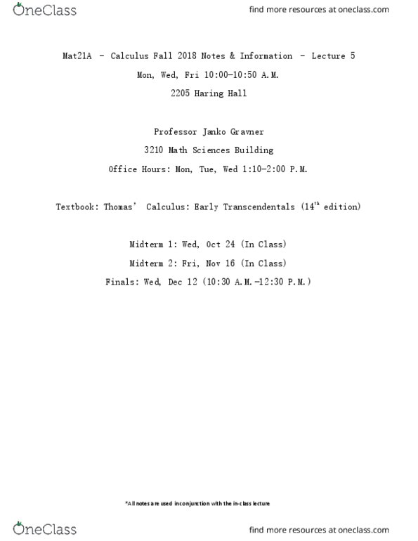 MAT 21A Lecture 5: MAT21A - Lecture 5 - Precise Defenition of the Limit cover image