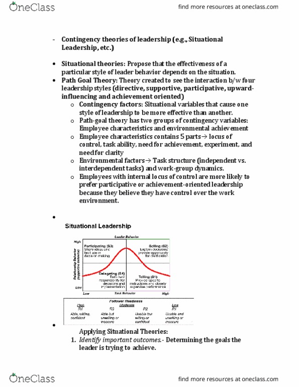 BUSMHR 3200 Study Guide - Fall 2018, Final - Situational Leadership Theory