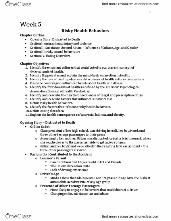 Psychology 2036A/B Lecture Notes - Lecture 5: Fetal Alcohol Spectrum Disorder, Trait Theory, Binge Eating thumbnail