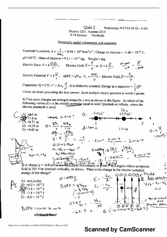 Physics 1201 Quiz Physics 1201 Quiz 2 Oneclass