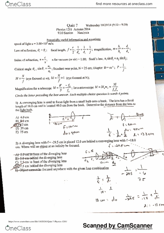 Study Guides for PHYSICS 1201 at Ohio State University (OSU) OneClass