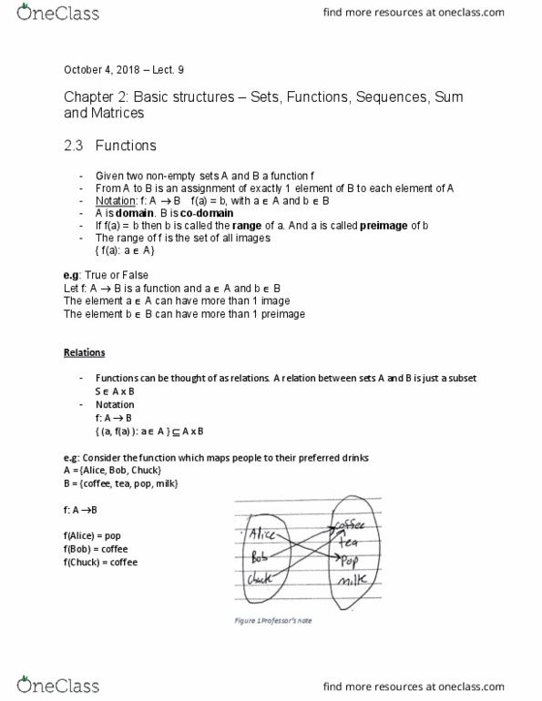 EECS 1019 Lecture Notes - Lecture 9: Bijection, Surjective Function cover image