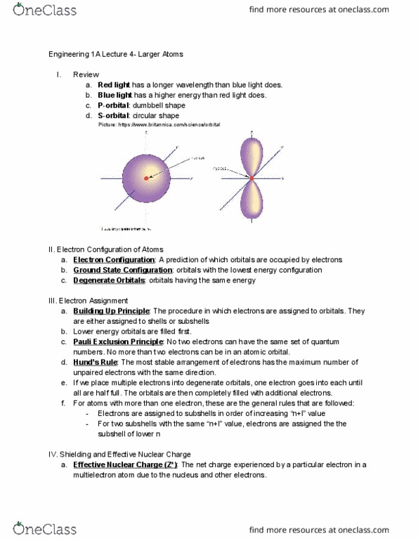 ENGR 1A Lecture Notes - Lecture 4: Noble Gas, Pauli Exclusion Principle, Atomic Orbital thumbnail