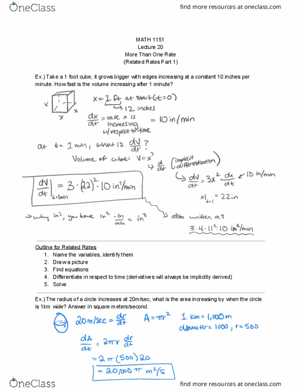 MATH 1151 Lecture Notes - Lecture 20: Hypotenuse, European Route E20, Airco Dh.2 cover image