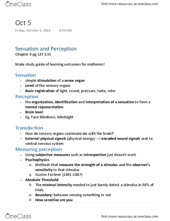 PSYC 101 Lecture Notes - Lecture 14: Color Vision, Receptive Field, Color Blindness cover image