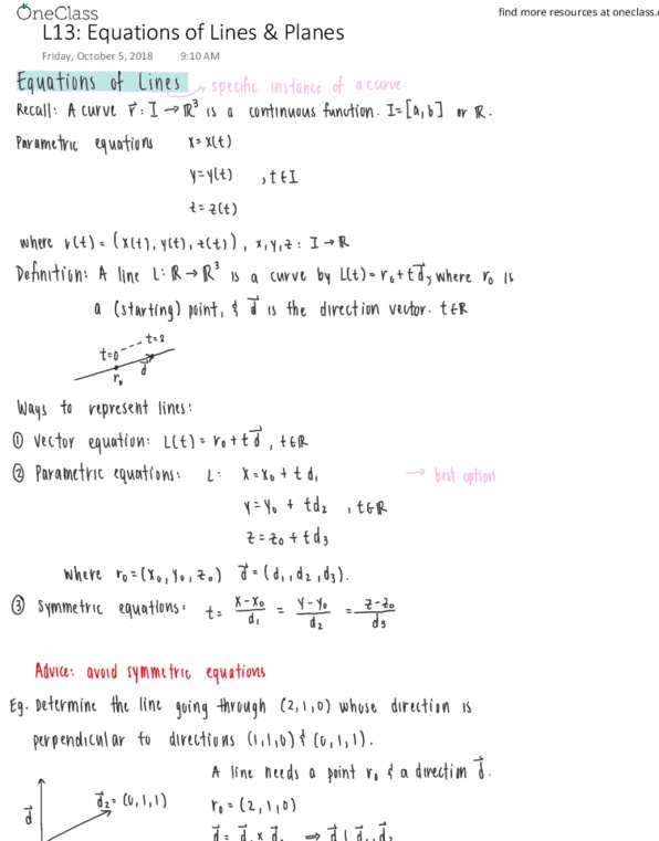 MAT235Y1 Lecture 13: L13: Equations of Lines & Planes cover image