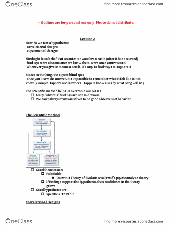 PSYCH 10 Lecture Notes - Lecture 2: Demand Characteristics, Hindsight Bias, Scientific Method thumbnail