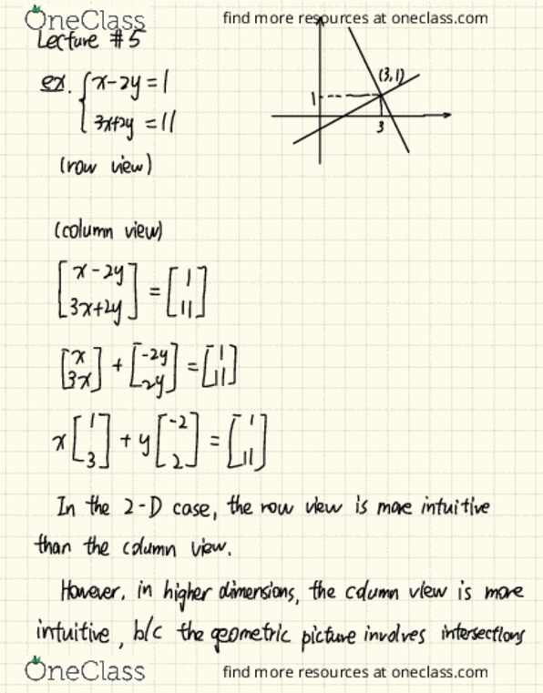 MAT 22A Lecture Notes - Lecture 5: Linear Combination, Coefficient Matrix cover image