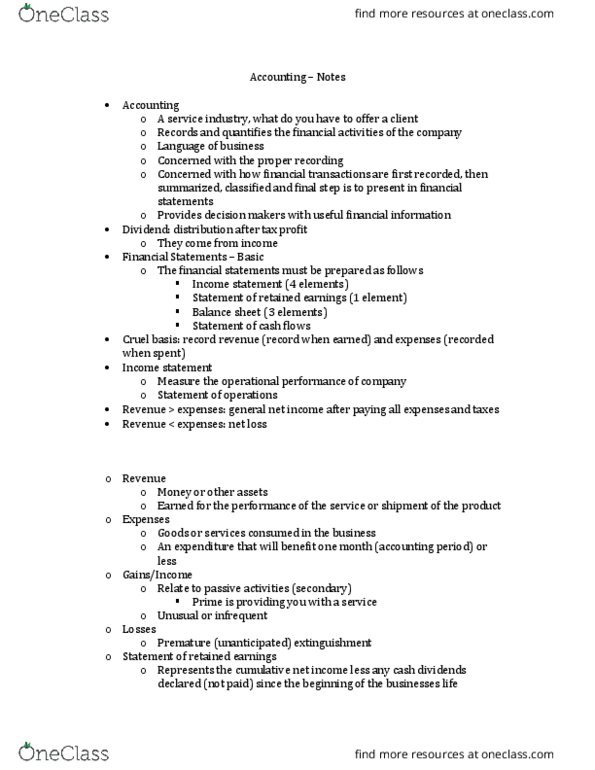 ACC 210 Lecture Notes - Lecture 1: Accounts Receivable, Retained Earnings, Financial Statement thumbnail