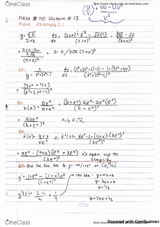 MATH 140 Lecture 14: The Quotient Rule and Derivatives - Examples cover image