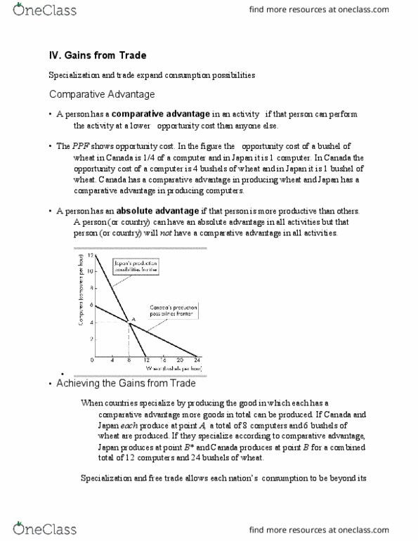 ECON 1000 Lecture Notes - Lecture 1: Absolute Advantage, Comparative Advantage, Opportunity Cost thumbnail