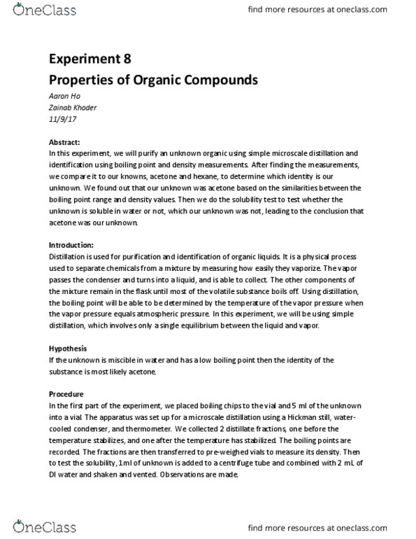 CHE 201 Lecture Notes - Lecture 8: Boiling Chip, Boiling Point, Miscibility thumbnail