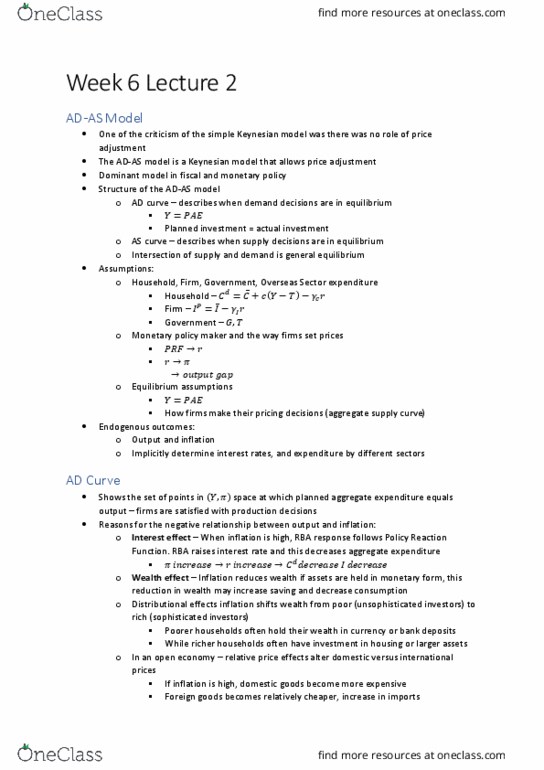 ECON10003 Lecture Notes - Lecture 12: Real Interest Rate, Aggregate Supply, Best Response thumbnail