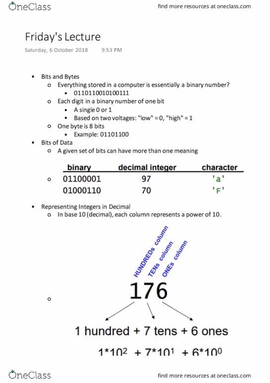CAS CS 111 Lecture Notes - Lecture 14: Binary Number thumbnail