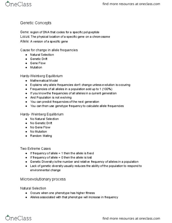 BIOE 20C Lecture Notes - Lecture 3: Sexual Selection, Sampling Error, Allele Frequency thumbnail