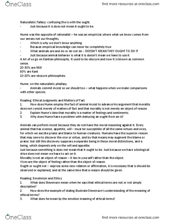 PHI 1102 Lecture Notes - Lecture 2: Kantianism, Fallacy, Emotivism thumbnail