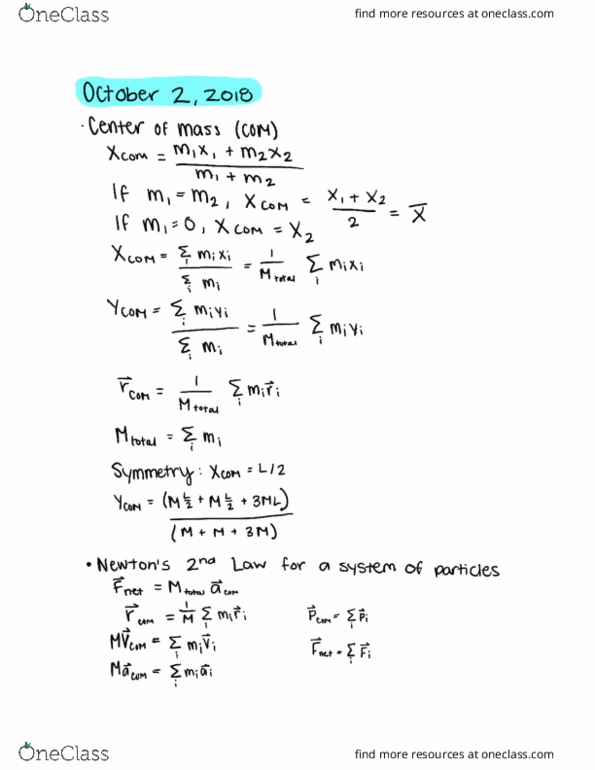 PHYSICS 1250 Lecture 19: Center of Mass cover image