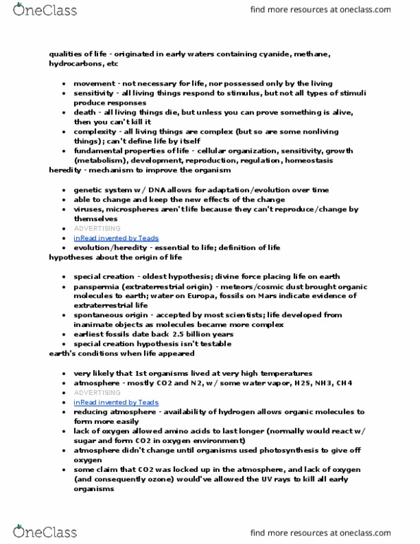 BY 108 Chapter Notes - Chapter 4: Genomics, Lightning, Archaea thumbnail