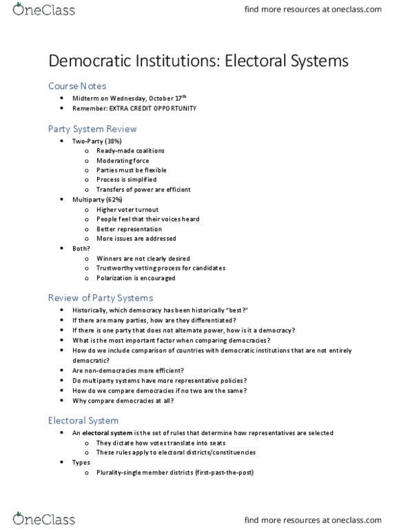 GVPT 280 Lecture Notes - Lecture 10: Party System thumbnail