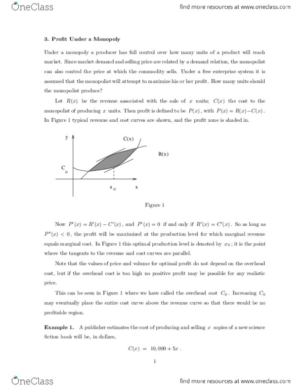 MAT133Y1 Lecture Notes - Marginal Revenue, Demand Curve, Marginal Cost thumbnail