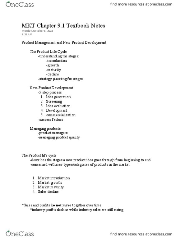 MKT 305 Chapter 9.1: MKT Chapter 9.1 Textbook Notes thumbnail