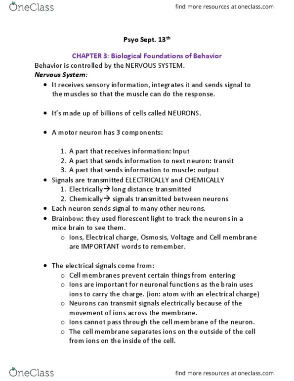 PSYO 1011 Lecture Notes - Lecture 3: Membrane Potential, Net Force, Resting Potential thumbnail