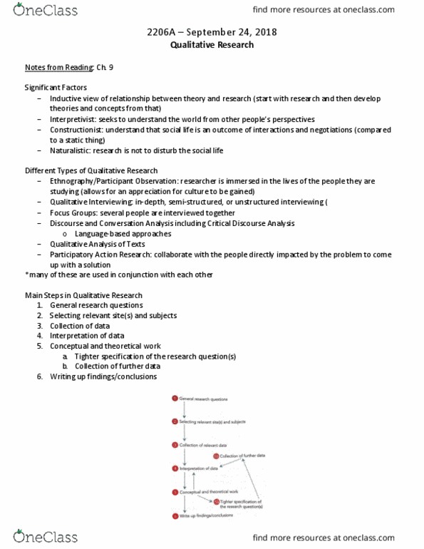 Sociology 2206A/B Lecture Notes - Lecture 5: External Validity, Job Performance, Ethnography thumbnail