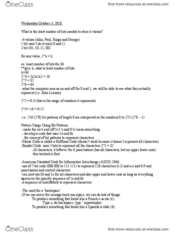 Computer Science 1011A/B Lecture Notes - Lecture 8: Computer File, Floppy Disk, Baudot Code thumbnail