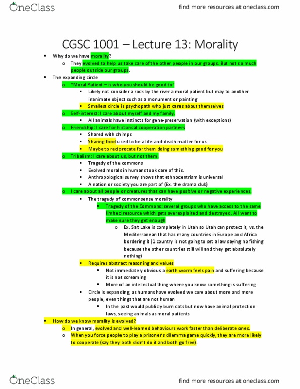 CGSC 1001 Lecture 13: Lecture 13: Morality thumbnail