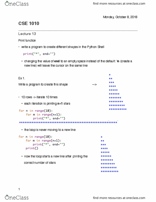 CSE 1010 Lecture 13: Print function, Nested loops cover image