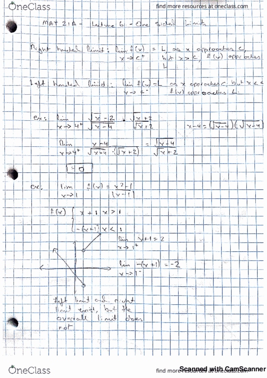 MAT 21A Lecture 6: MAT21A-Lecture 6- One sided limits cover image