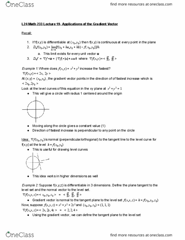 L24 Math 233 Lecture Notes - Lecture 19: Level Set, Nissan L Engine, Unit Vector thumbnail