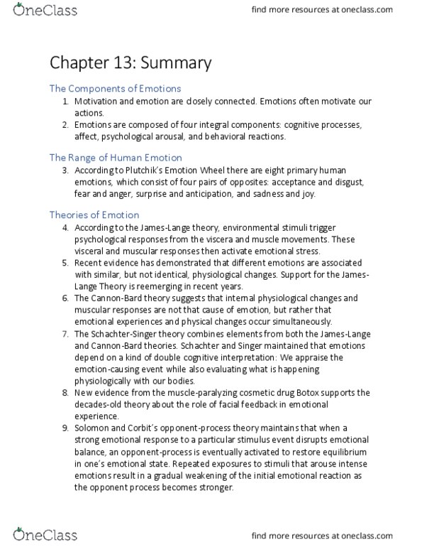 PSY 110 Lecture Notes - Lecture 13: Opponent Process, Botulinum Toxin, Cognitive Therapy thumbnail