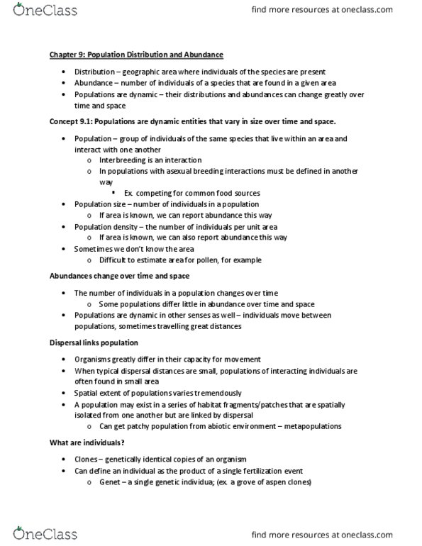 BIOB50H3 Chapter Notes - Chapter 9: Continental Drift, Ecological Niche, Transect thumbnail