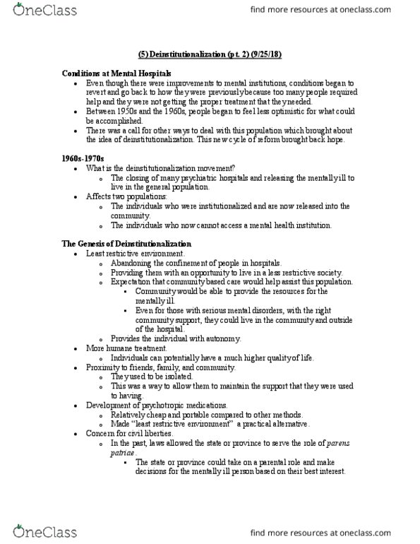 CRM 3311 Lecture Notes - Lecture 5: Least Restrictive Environment, Parens Patriae, Deinstitutionalisation thumbnail