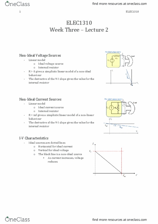 ELEC1310 Lecture Notes - Lecture 6: Current Source, Voltage Source, Short Circuit thumbnail