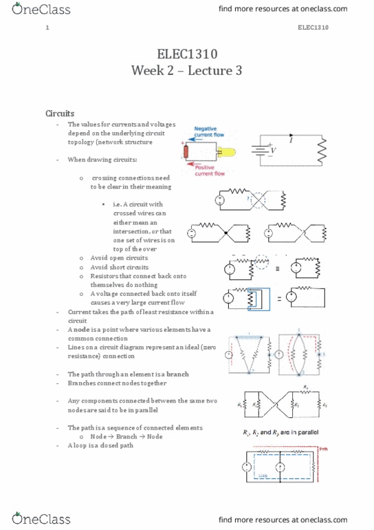 ELEC1310 Lecture Notes - Lecture 3: Circuit Diagram, Voltage Source, Kirchhoff'S Circuit Laws thumbnail