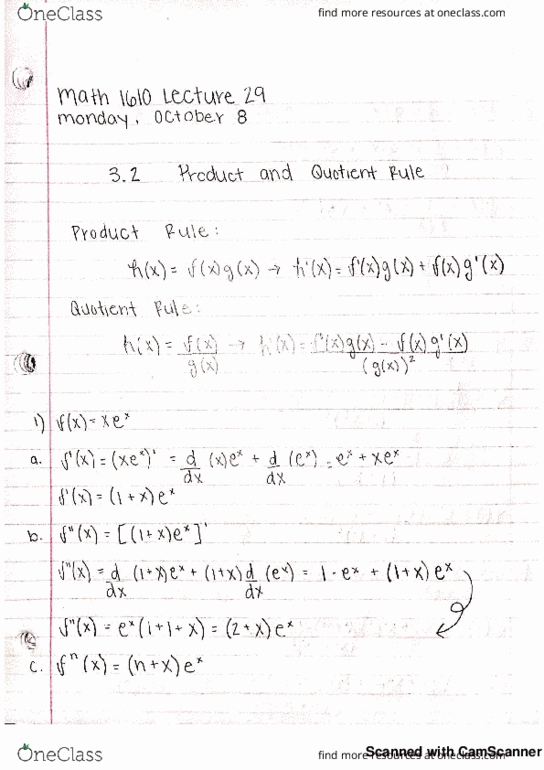 MATH 1610 Lecture 29: 3.2 Product and Quotient Rule cover image