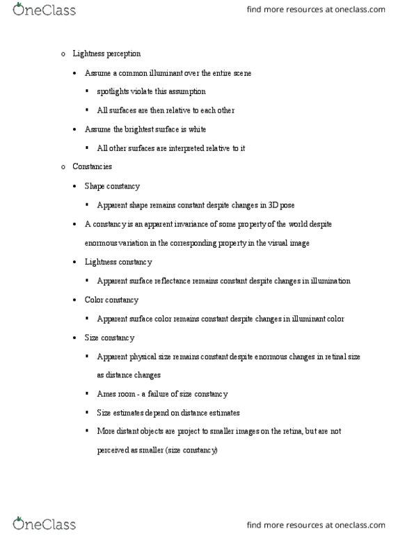 01:830:305 Lecture Notes - Lecture 8: Color Constancy, Subjective Constancy, Ames Room thumbnail