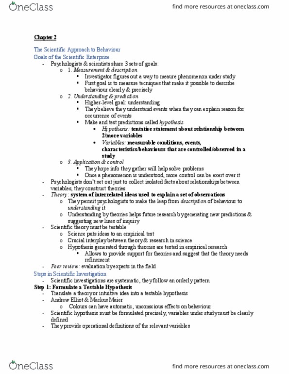 PSYC 1010 Chapter Notes - Chapter 2: Scientific Theory, Descriptive Statistics, Scientific Progress thumbnail