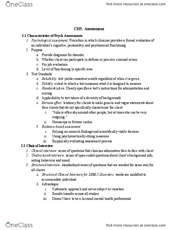 PSYC 3406 Chapter Notes - Chapter 3: Unstructured Interview, Mental Health Professional, Structured Interview thumbnail