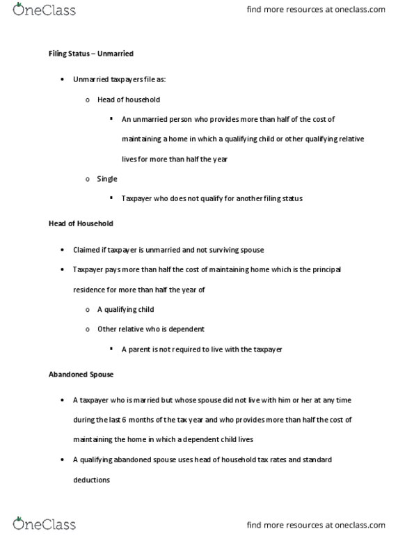 ACC 403 Lecture Notes - Lecture 15: Filing Status thumbnail