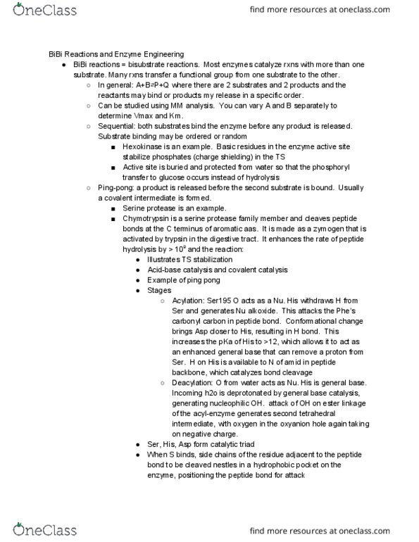 MCB 354 Lecture Notes - Lecture 11: Table Tennis, Serine Protease, Oxyanion Hole thumbnail