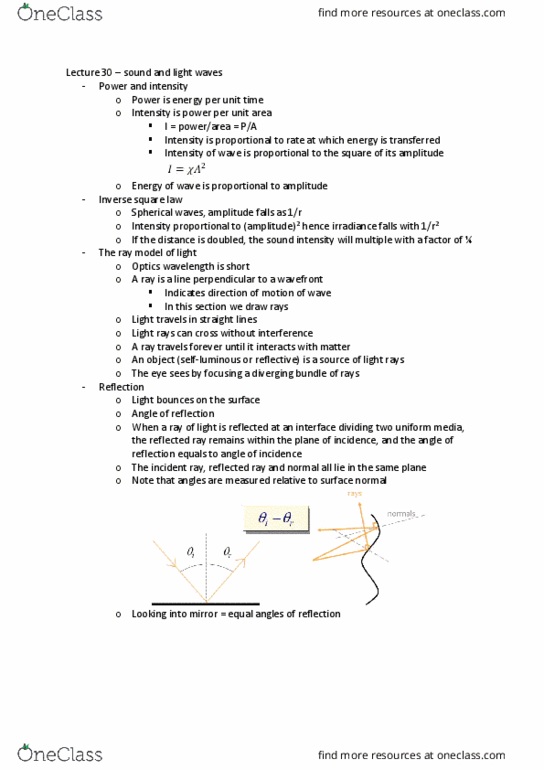 PHYC10007 Lecture Notes - Lecture 30: Inverse-Square Law, Wavefront, Sound Intensity thumbnail