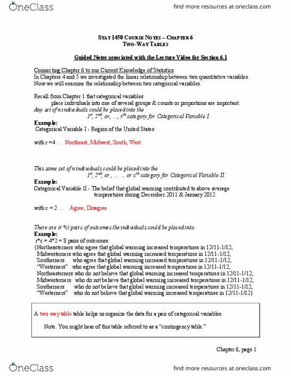 STAT 1450 Chapter Notes - Chapter 6: New Haven, Connecticut, Contingency Table, Video Lesson thumbnail