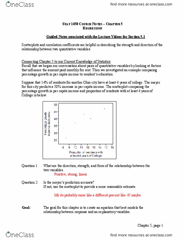 STAT 1450 Chapter Notes - Chapter 5: Video Lesson, Scatter Plot, Dependent And Independent Variables thumbnail